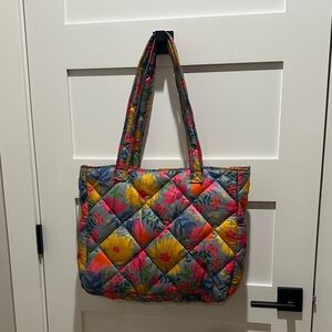 NATURAL LIFE Colorful Floral Quilted reversible Tote with side pockets